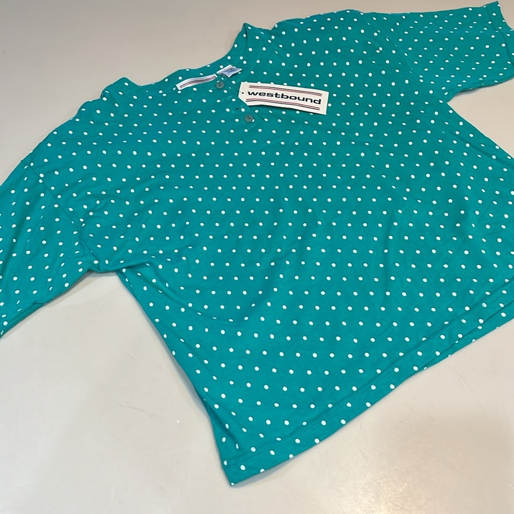 Westbound green polka dot top Lg